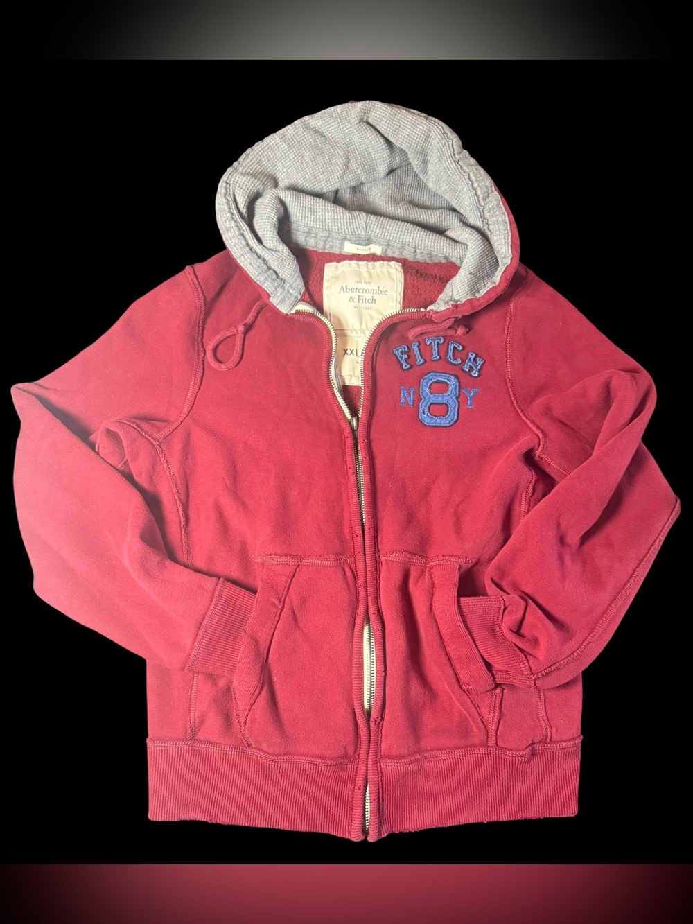 Abercrombie & Fitch Men’s XXL Distressed Muscle FITCH 8 Full Zip Hoodie Red